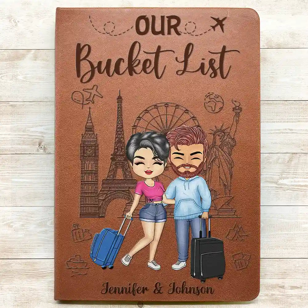 Personalized Our Adventure Book Leather Journal for Couples, Cute Travel Cartoon Cover, Unique Gift for Him or Her