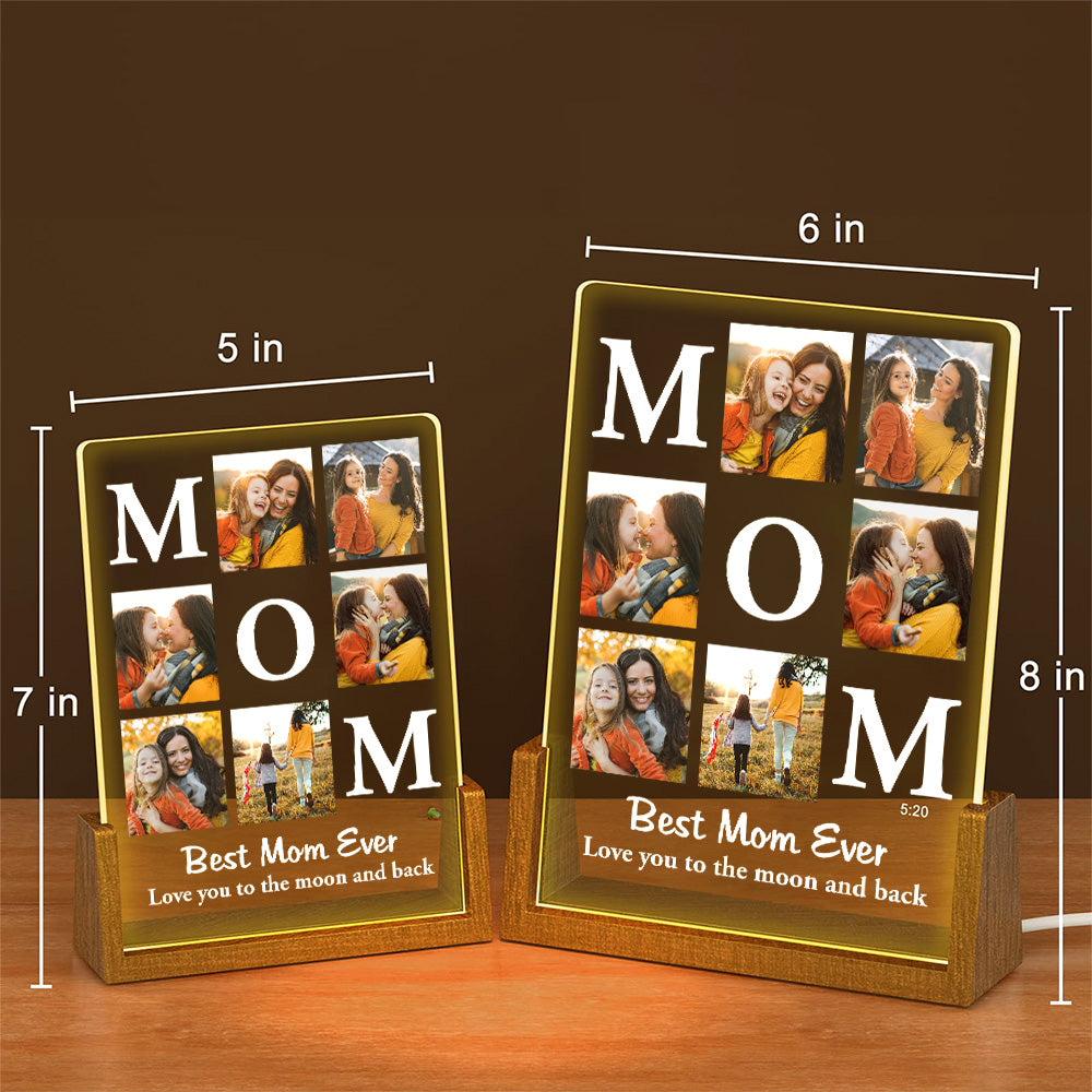 Personalized Best Mom Ever LED Light Frame Photo Collage, Cozy Soft Glow Bedside Decor, Unique Gift for Mom