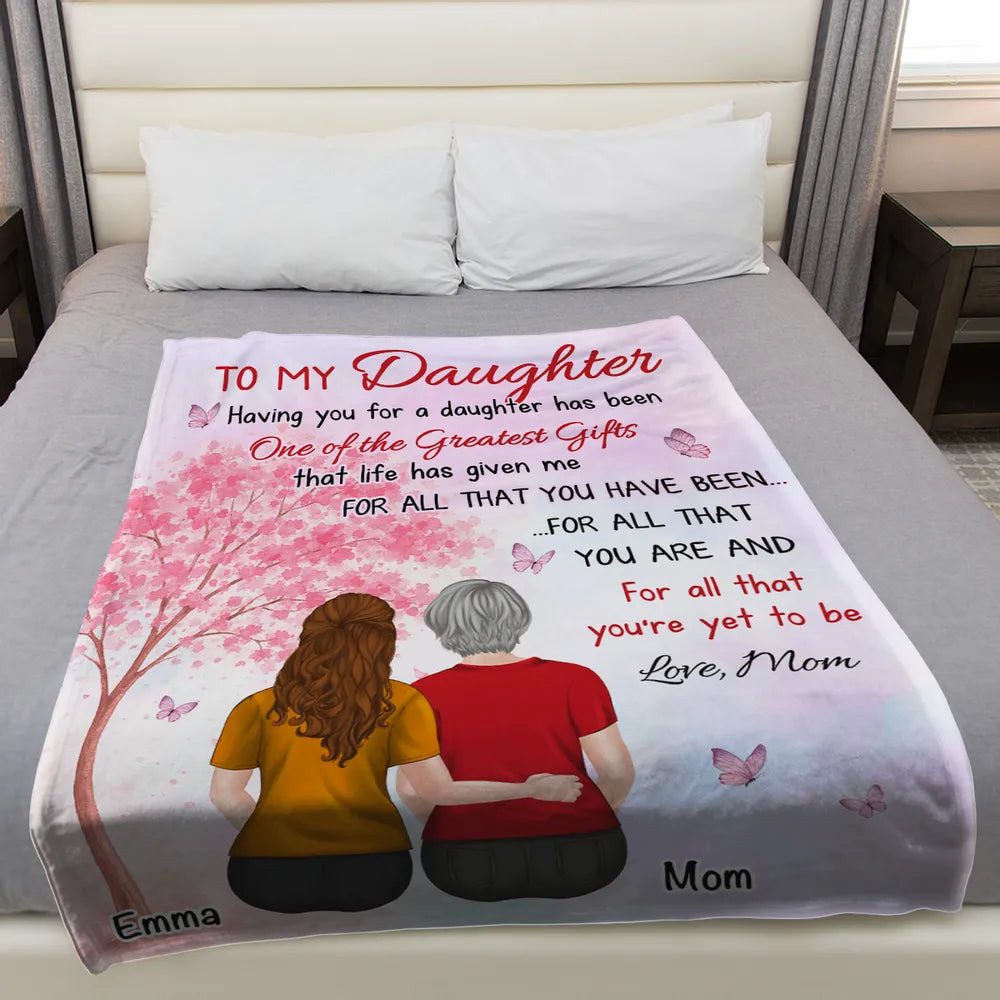 Personalized Daughter and Mom Fleece Blanket, Custom Greatest Gifts Quote, Cozy Unique Gift for Daughter