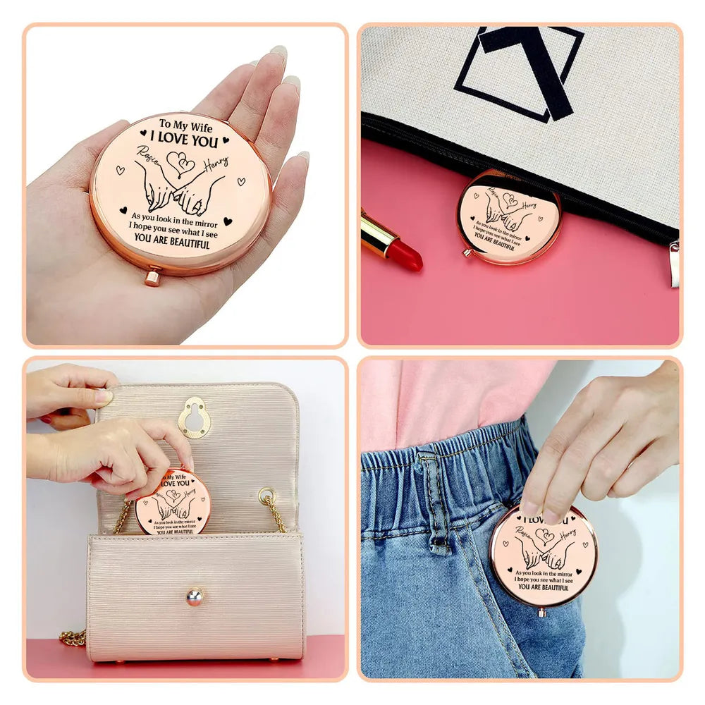 To My Wife I Love You Metal Compact Mirror, Personalized Romantic Keepsake, Pocket Mirror She'll Carry Daily, Unique Gift