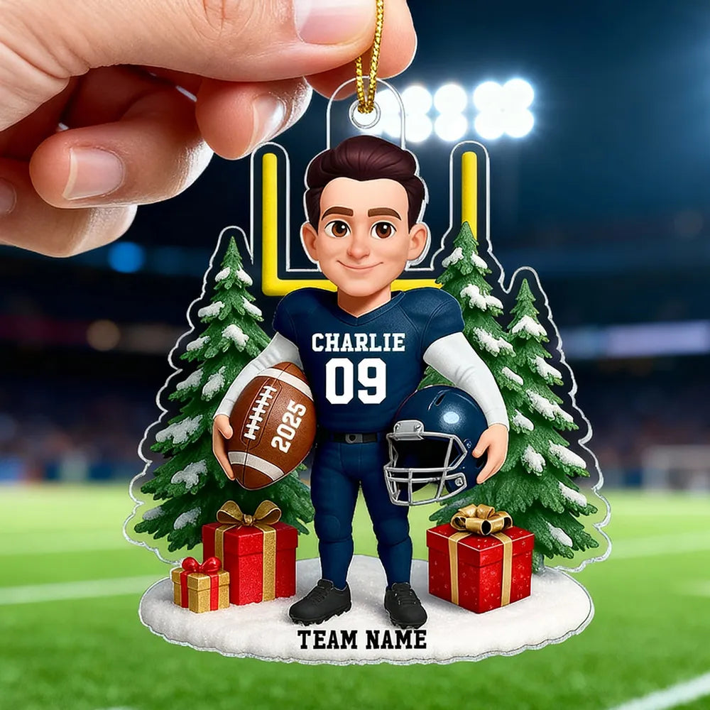 Acrylic Ornament Cute Football Player with Gifts & Trees, Festive Decor, Creative Gift for Kids and Football Lovers