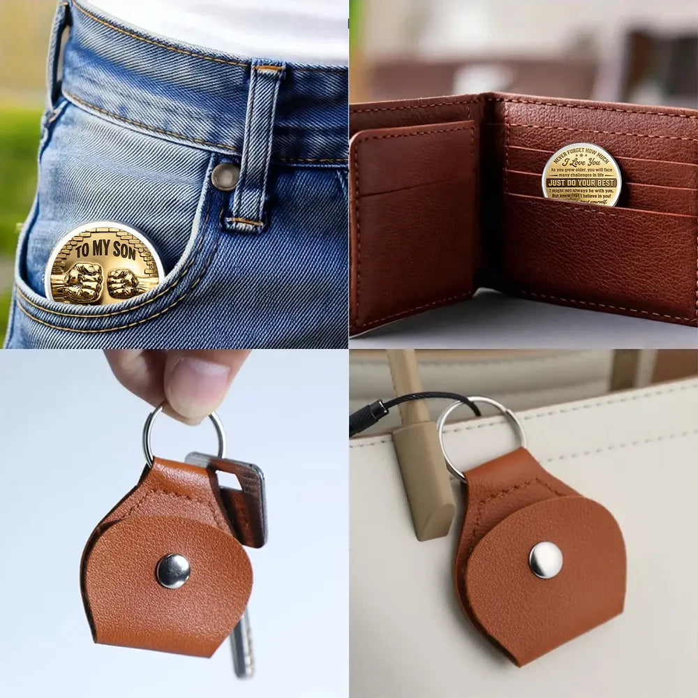 Personalized Pocket Hug Coin for Son, Encouraging Dad Message Keepsake, Unique Gift He Can Carry Every Day