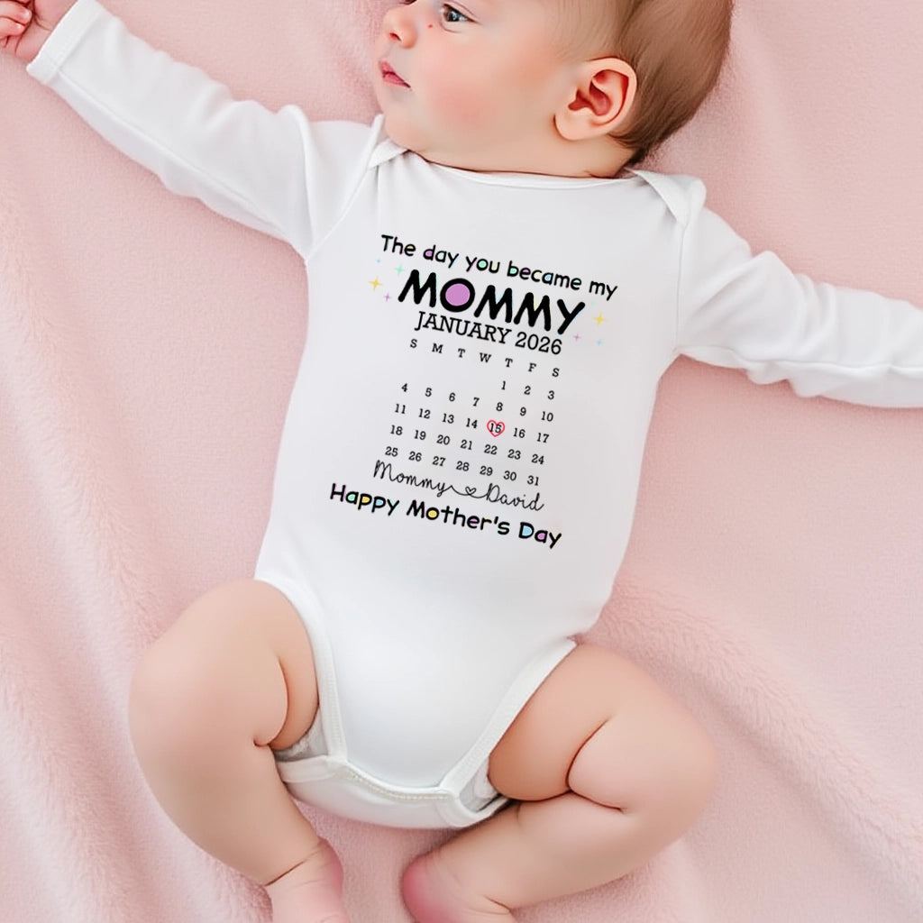 Personalized Short Sleeve Baby Onesie With New Mommy Calendar Design, Mother's Day Gift Idea, Sweet Photo-Ready Keepsake