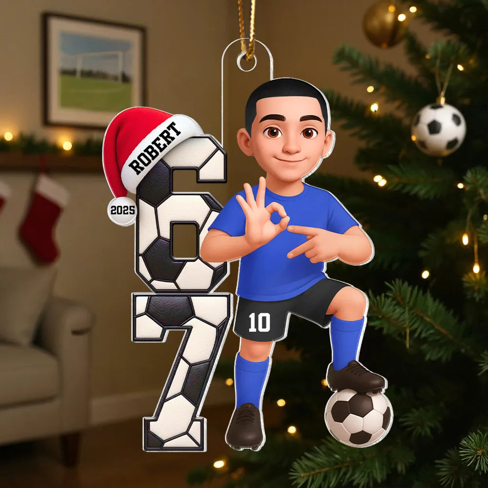Custom Soccer Boy or Girl Acrylic Ornament – Funny Teen Slang Six Seven, Festive Holiday Decor & Creative Gift for Young Soccer Fans
