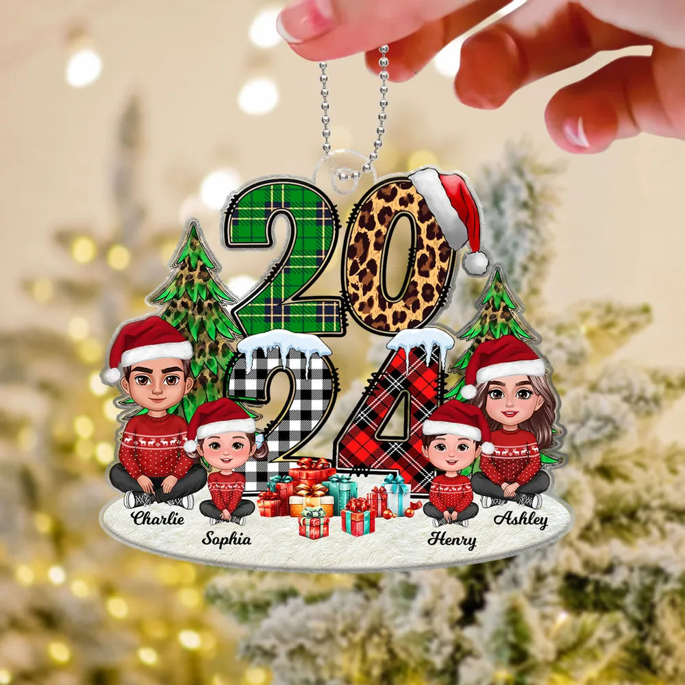 Christmas Family Sitting 2024 Stacked Pattern Personalized Ornament or Keychain or Plaque or Poster
