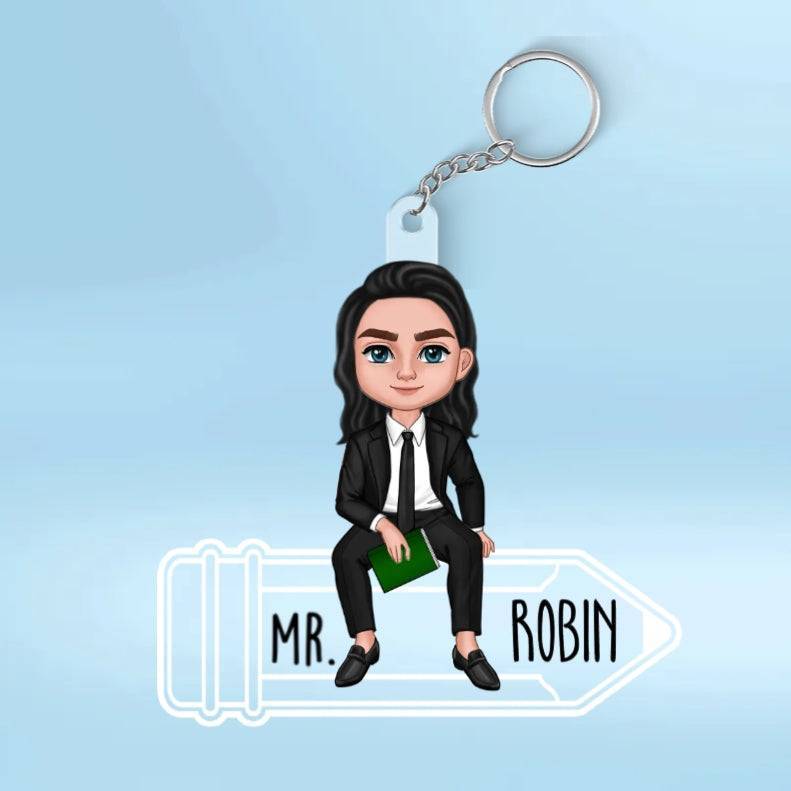 Doll Teacher Sitting On Pencil Personalized Wooden & Acrylic Plaque/Keychain - Back To School Gift For Teacher, Office Decor