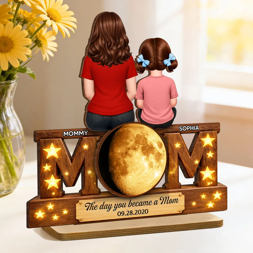 Personalized 2-Layer Wooden Plaque Mom and Daughter Sitting Together - Unique Mother's Day Gift for a Sweet Family Keepsake
