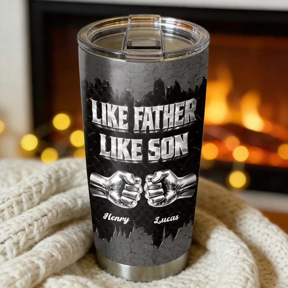 Like Father Like Son Insulated Travel Tumbler, Personalized Name Gift That Feels Like a Daily High-Five for Dad