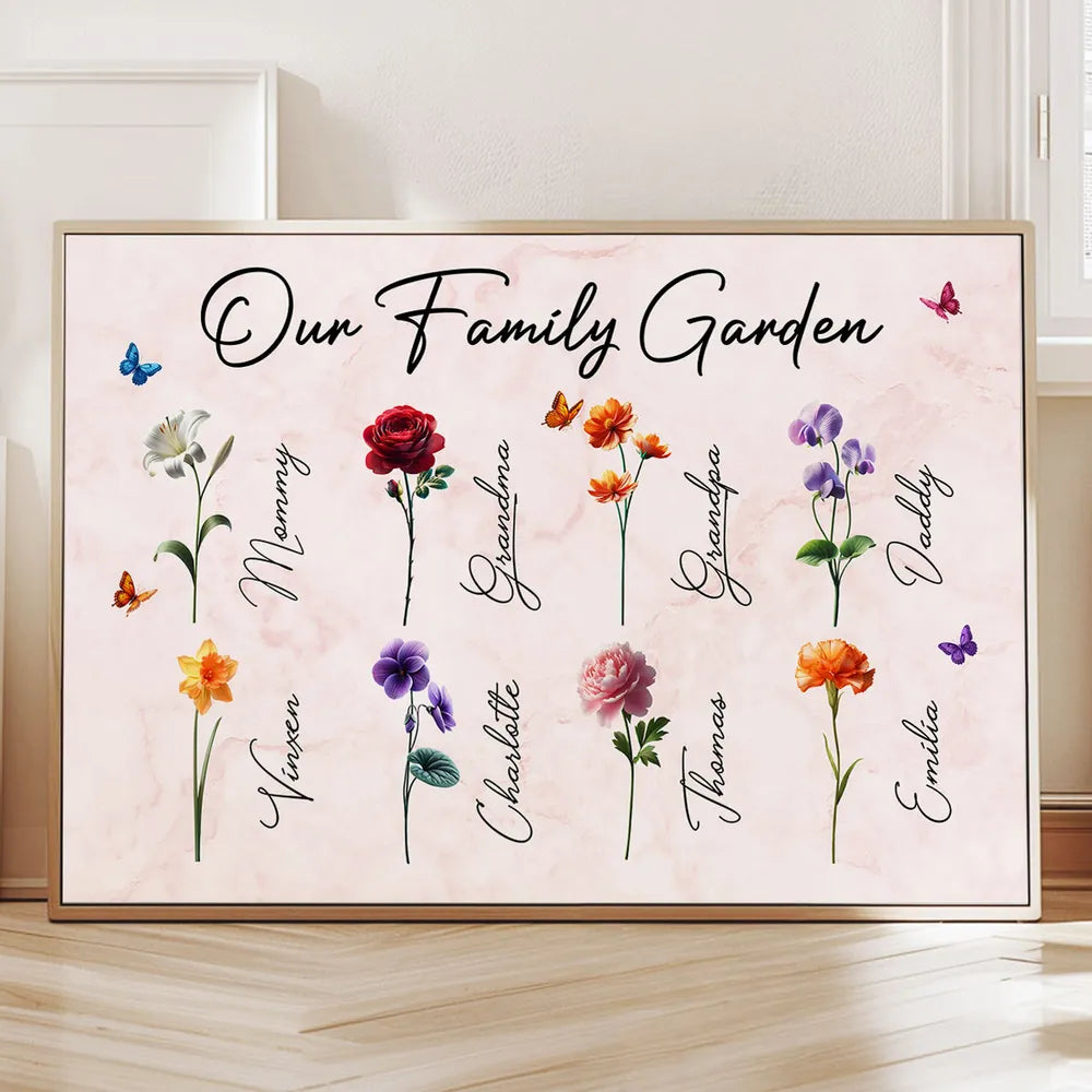 Our Family Garden Poster – Personalized Floral Family Wall Art, Cozy Home Décor, a Heartwarming Gift for Parents or Grandparents