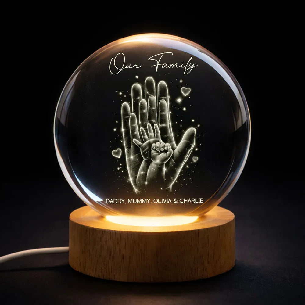 Personalized Crystal Ball LED Night Light with Family Handprint Glow, Cozy Nightstand Decor, Unique Gift for Mom & Dad