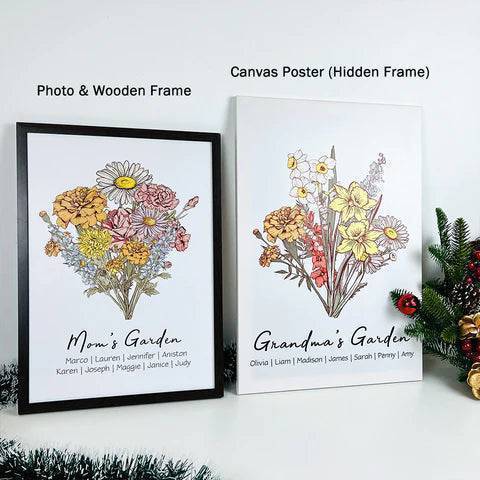 Family Blossoms - Custom Birth Flower & Names Artwork - Personalized Canvas or Poster for Your Home