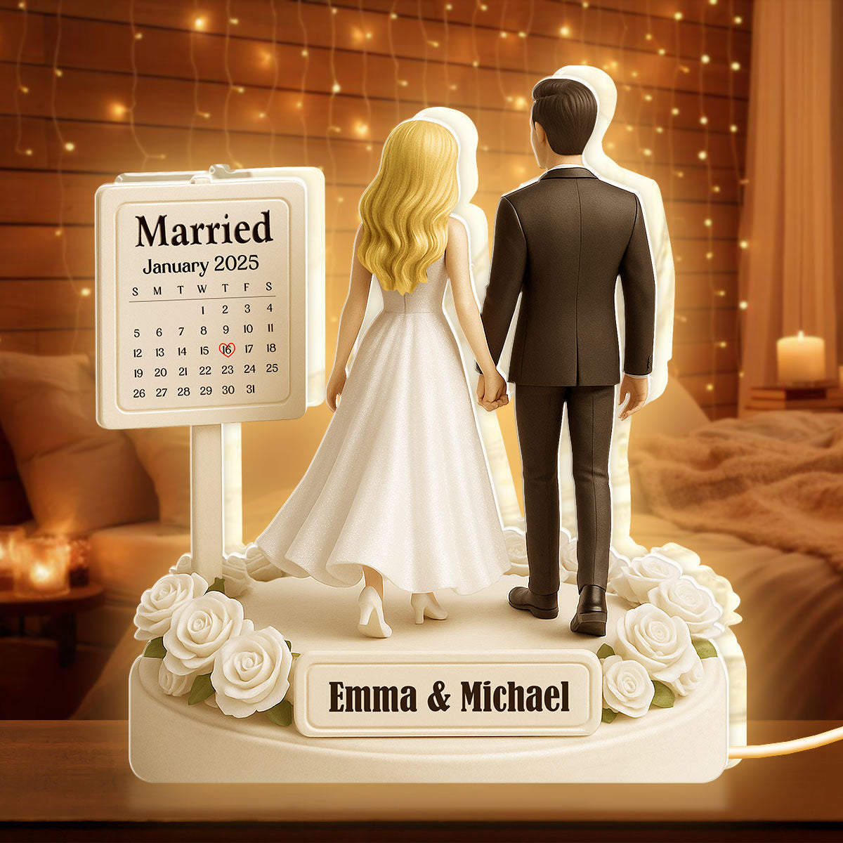 Personalized Acrylic Light Box for Couples with Wedding Date Calendar, Warm Glow Keepsake & Unique Gift