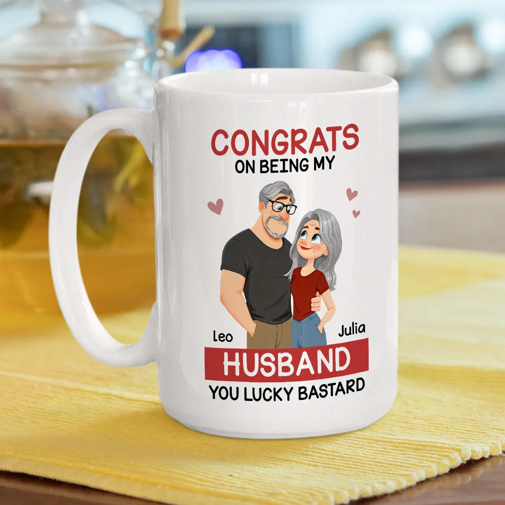 Funny Romantic Personalized Ceramic Mug Congrats On Being My Husband Cute Couple Coffee Gift for Him