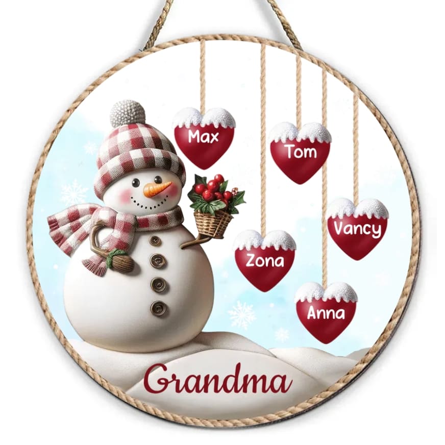 Happy Christmas Snowman with Sweet Heart Hanging - Personalized Ornament, Plaque, Sign, and Sticker - Perfect Gift