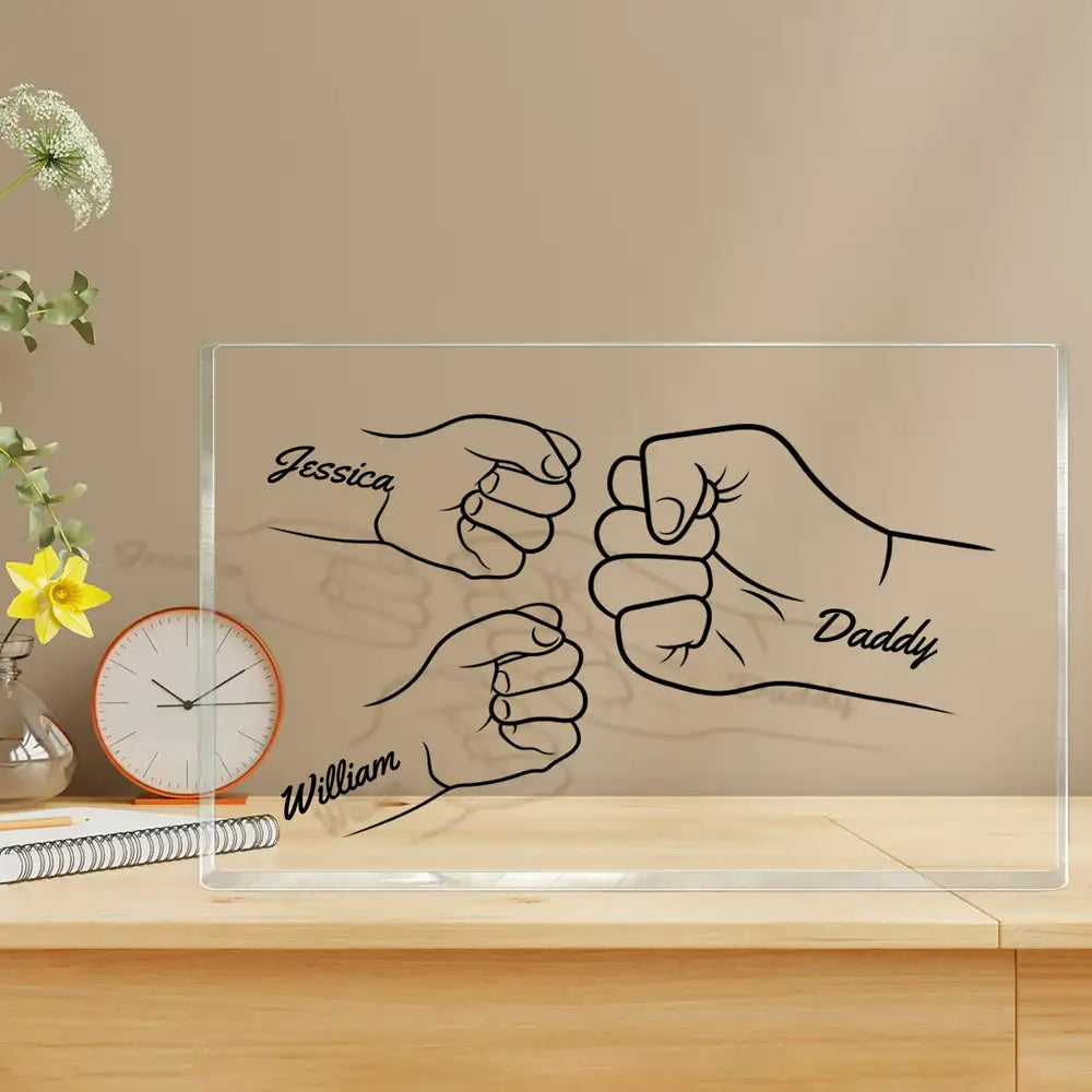 Rectangle Acrylic Block Plaque with Daddy and Kids Fist Bump Illustration, High Clarity, Heartwarming Gift for Dad