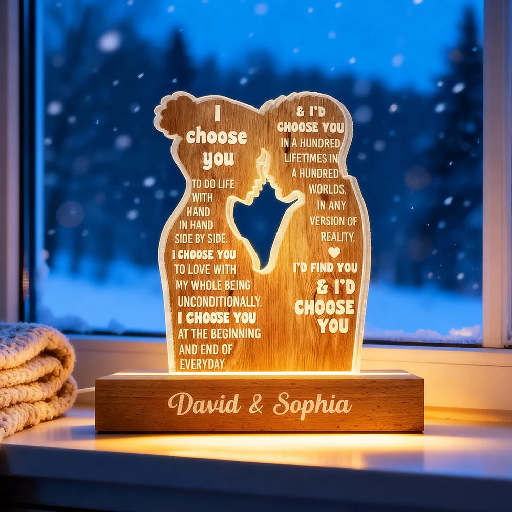 Personalized Block LED Light Plaque Couple Silhouette Quote Night Light for Bedroom - Unique Romantic Gift for Him or Her