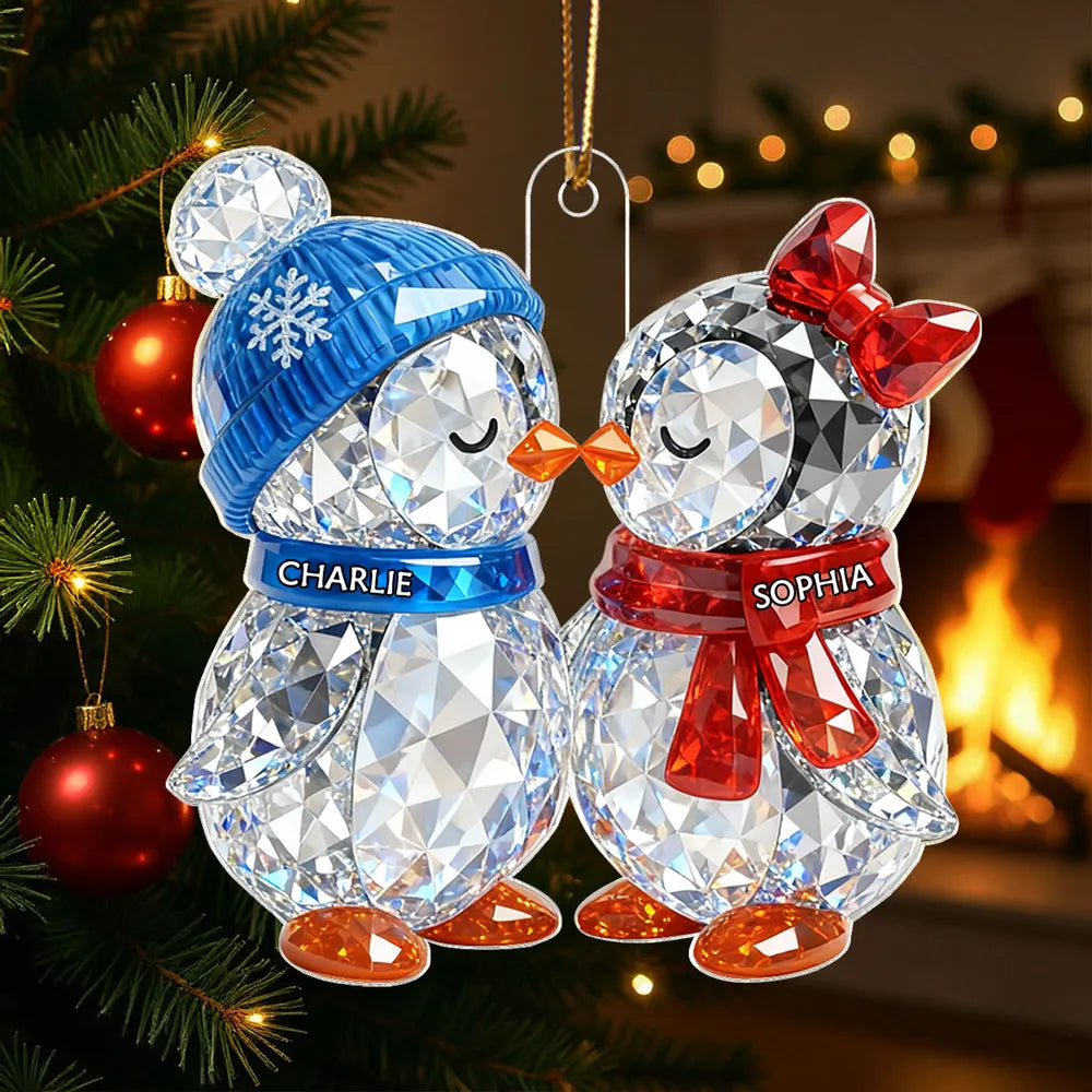 Crystal Effect Christmas Penguins Couple - Personalized Acrylic Ornament - Heartwarming Christmas Gift for Couple