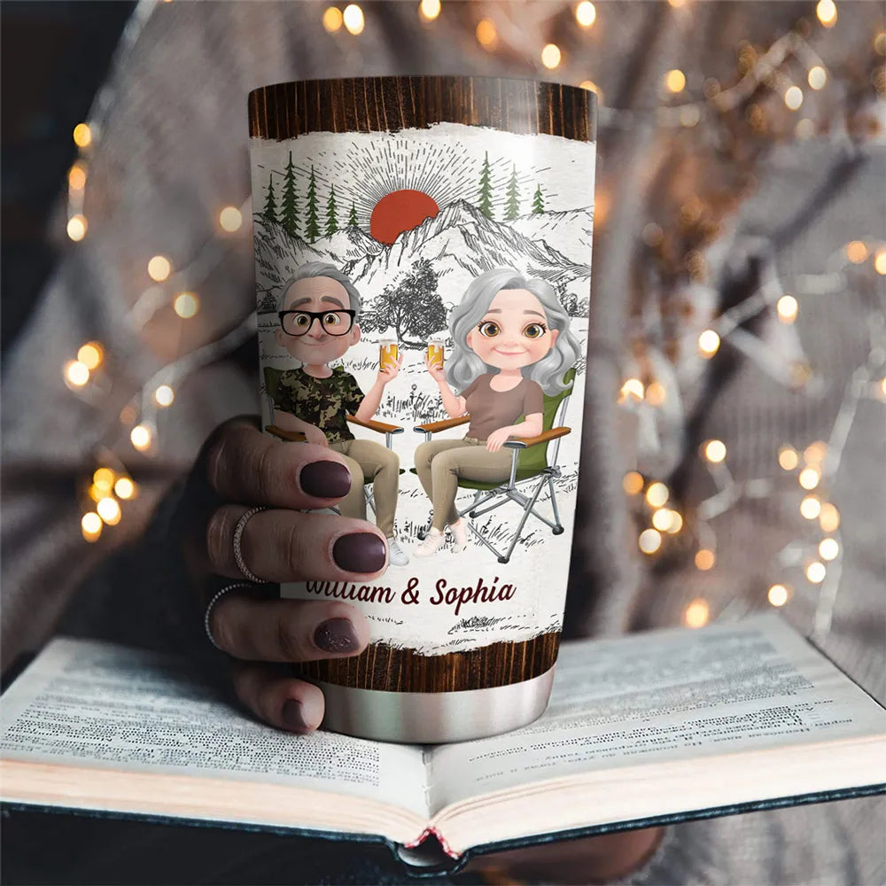 Insulated Travel Tumbler with Love Quote and Mountain Sunset Scene, Personalized Unique Gift for Couple