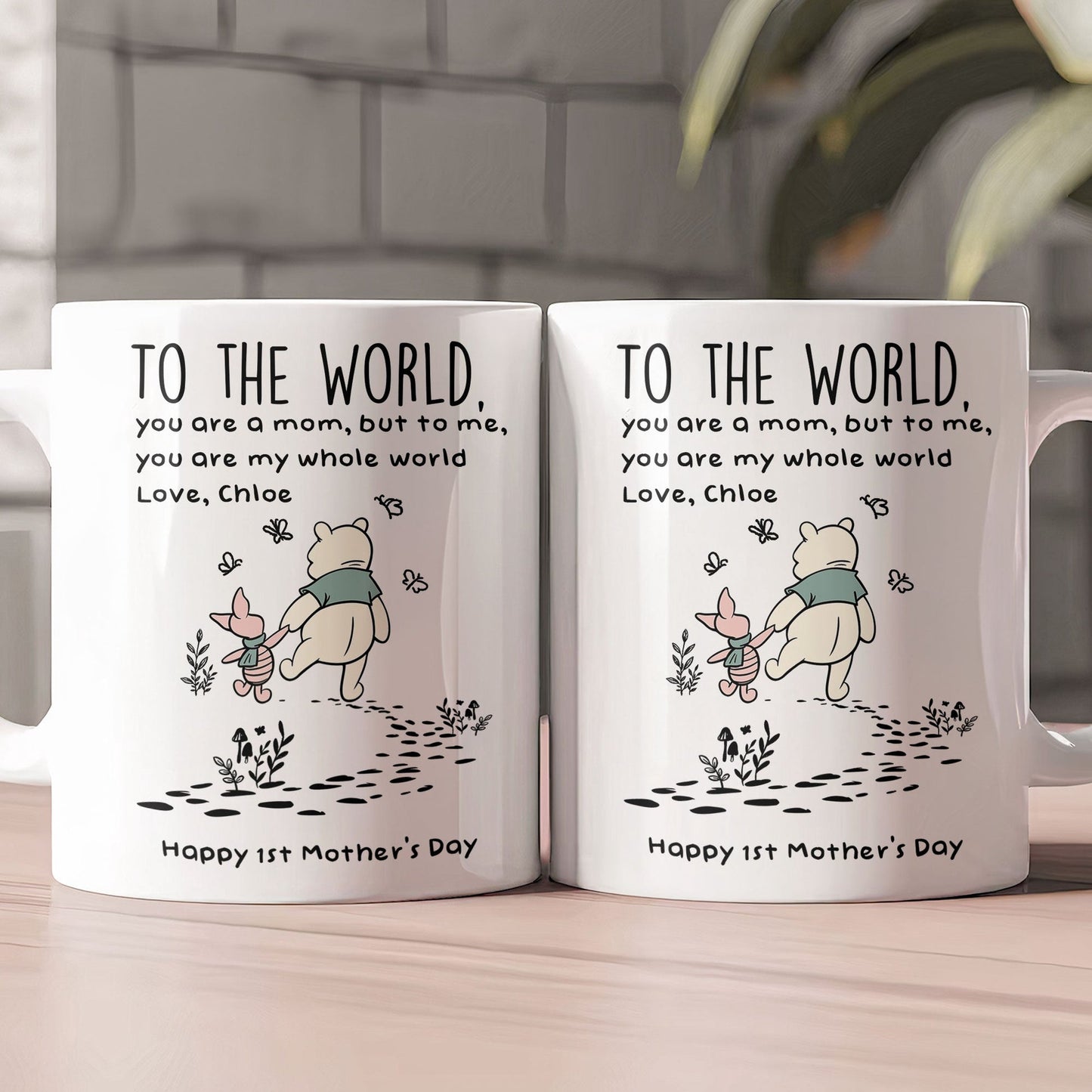 White Ceramic Mug for Mom, Sweet 'To The World' Quote with Mom and Baby Bear Walking - Thoughtful Personalized Gift