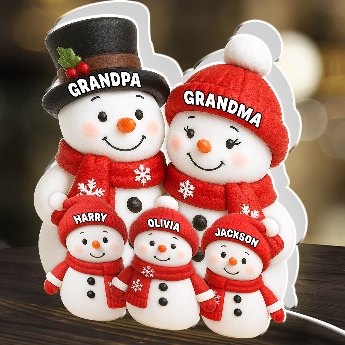 Acrylic Light Box - Cute Snow Family, Soft Light for Winter Nights and Party Decor, Creative Gift for Grandma and Grandpa