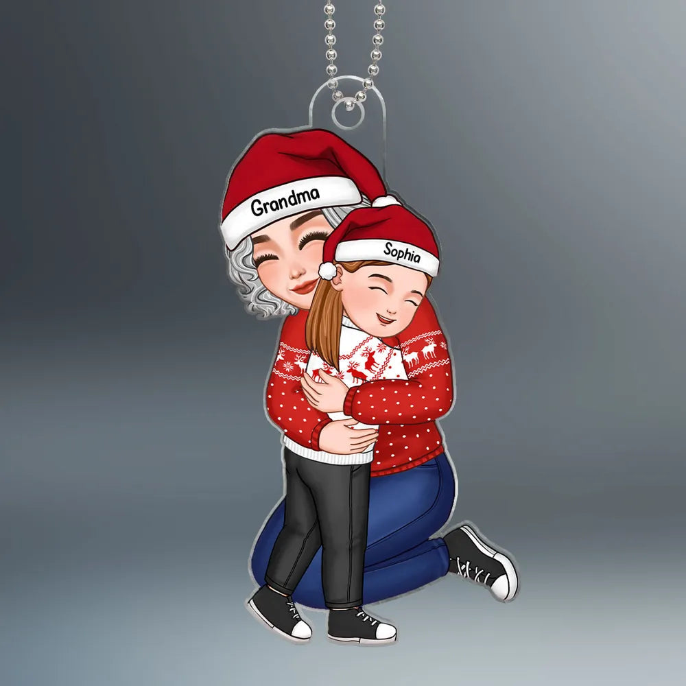 Acrylic Ornament with Grandma and Grandchild Hug, Heartwarming Holiday Keepsake, Perfect Gift for Family Love
