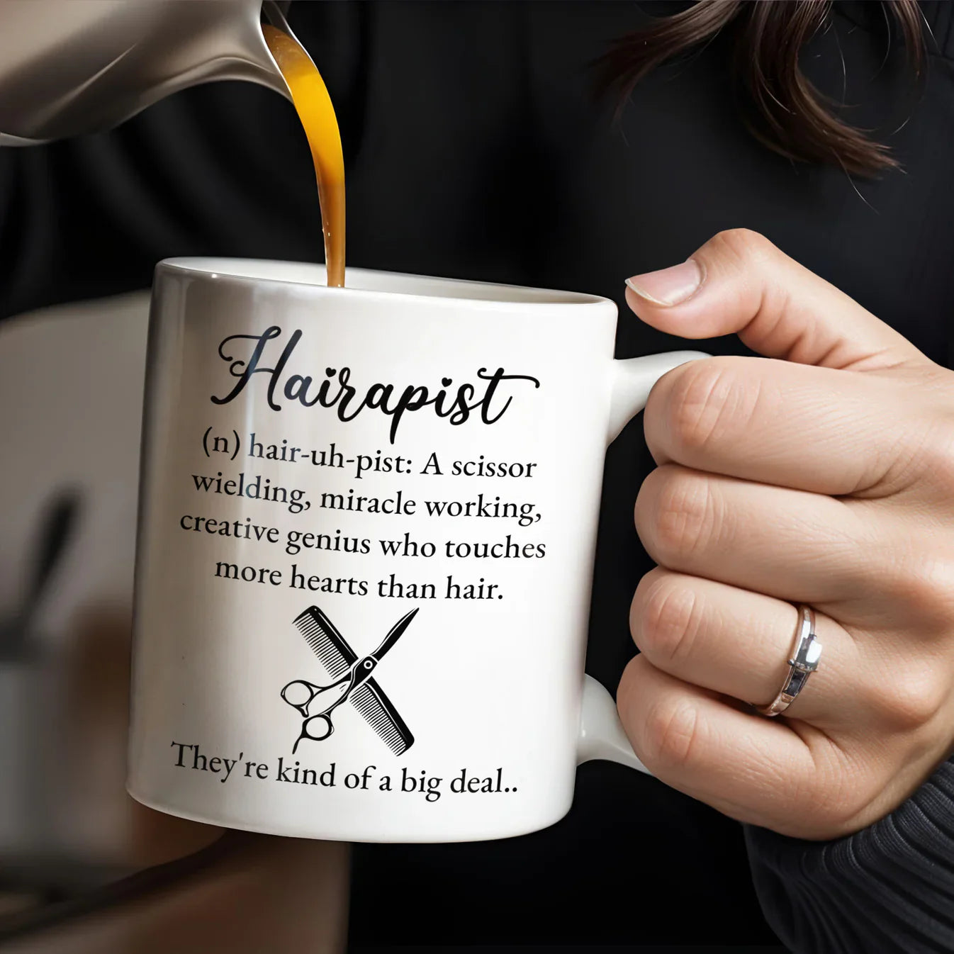 Personalized Hairapist Definition Ceramic Mug, Funny Scissor & Comb Coffee Cup, Unique Gift for Hairstylists