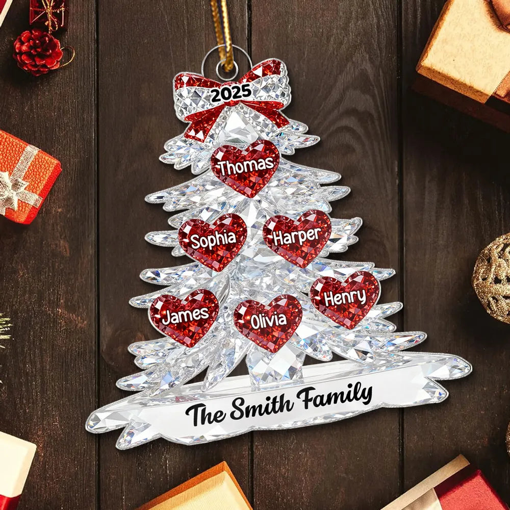 Personalized Acrylic Ornament Crystal Tree With Heart Names, Sparkly Family Keepsake Decor, Unique Gift