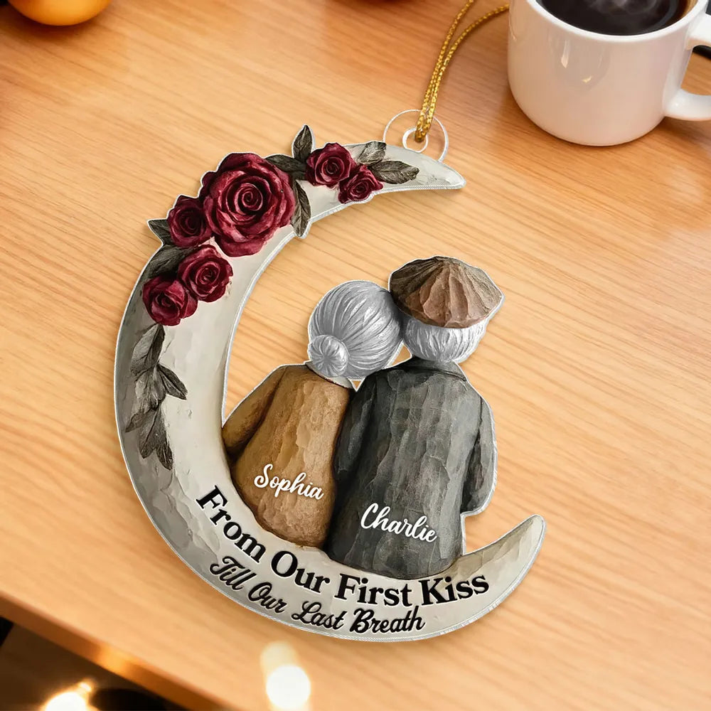 Acrylic Ornament with 'From Our First Kiss Till Our Last Breath' Sweet Couple Moon Christmas Ornament Unique Gift