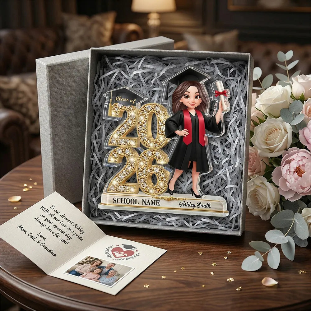 Personalized Shaped Acrylic Block Plaque Graduation Keepsake, Class Of Glitter Year Design, Unique Gift For Graduates