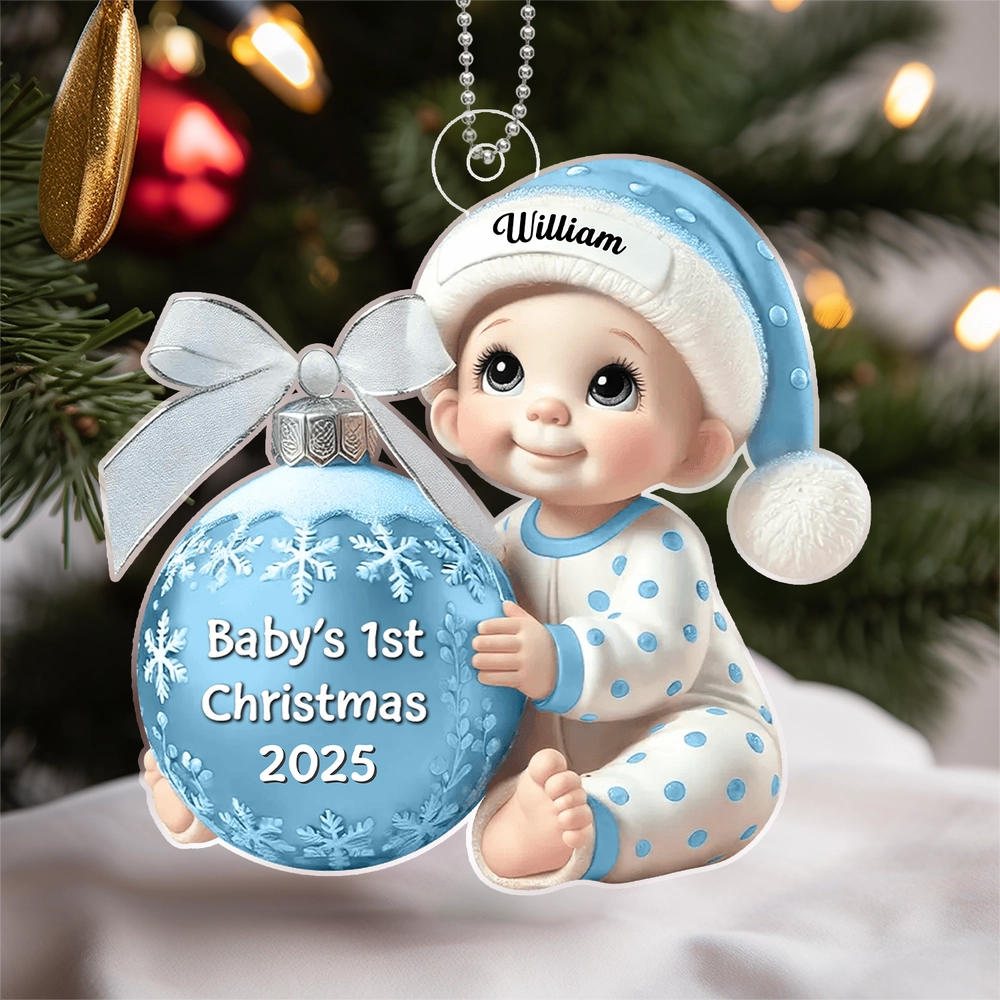 Personalized Baby’s First Christmas Ornament, custom name and year, a special gift for newborns and parents, perfect for celebrating baby’s first holiday