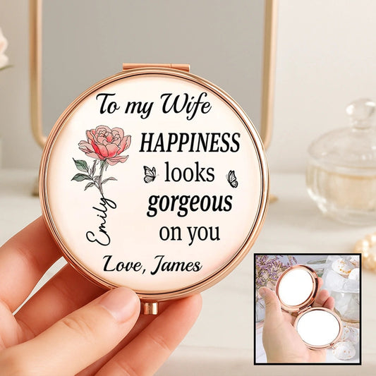 Metal Compact Mirror for Wife, Rose Floral Love Message, Purse Travel Touch-Up, Romantic Unique Gift