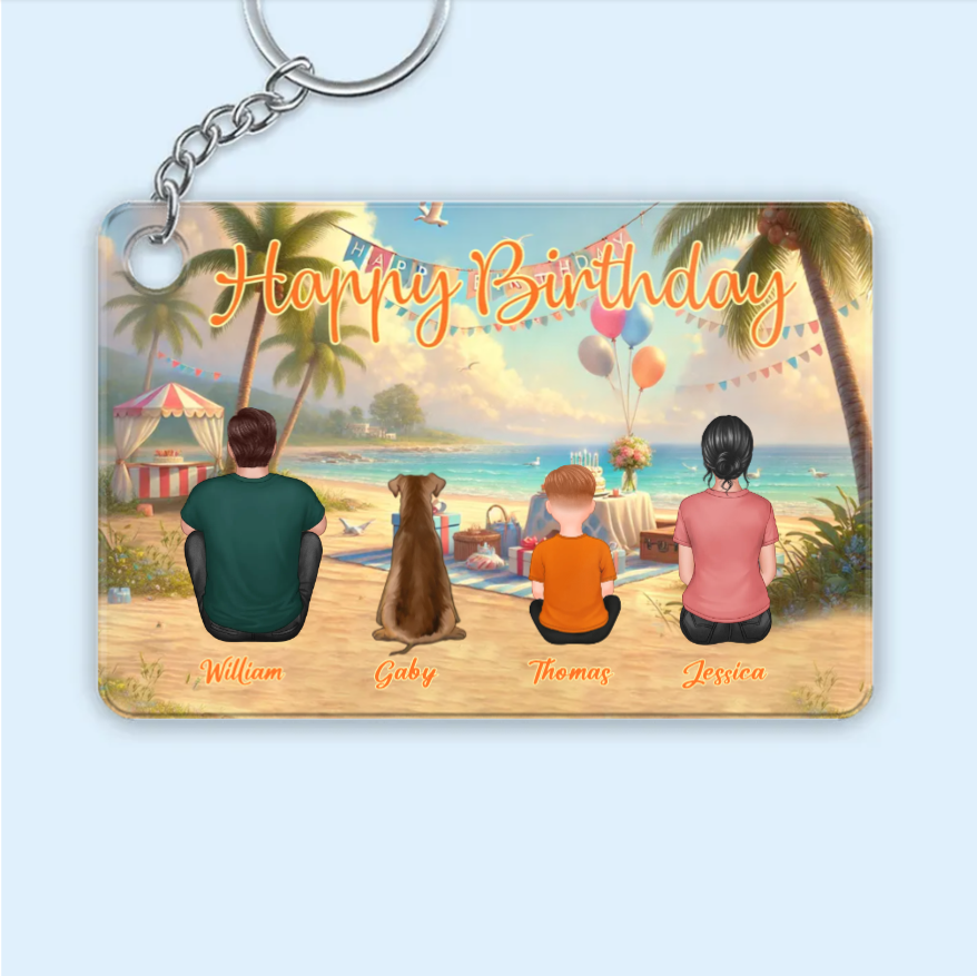 Birthday Family Back View Design - Personalized Keychain, Poster, Car Hanger, Wallet Card, Pillow, and Sticker, Unique Gift