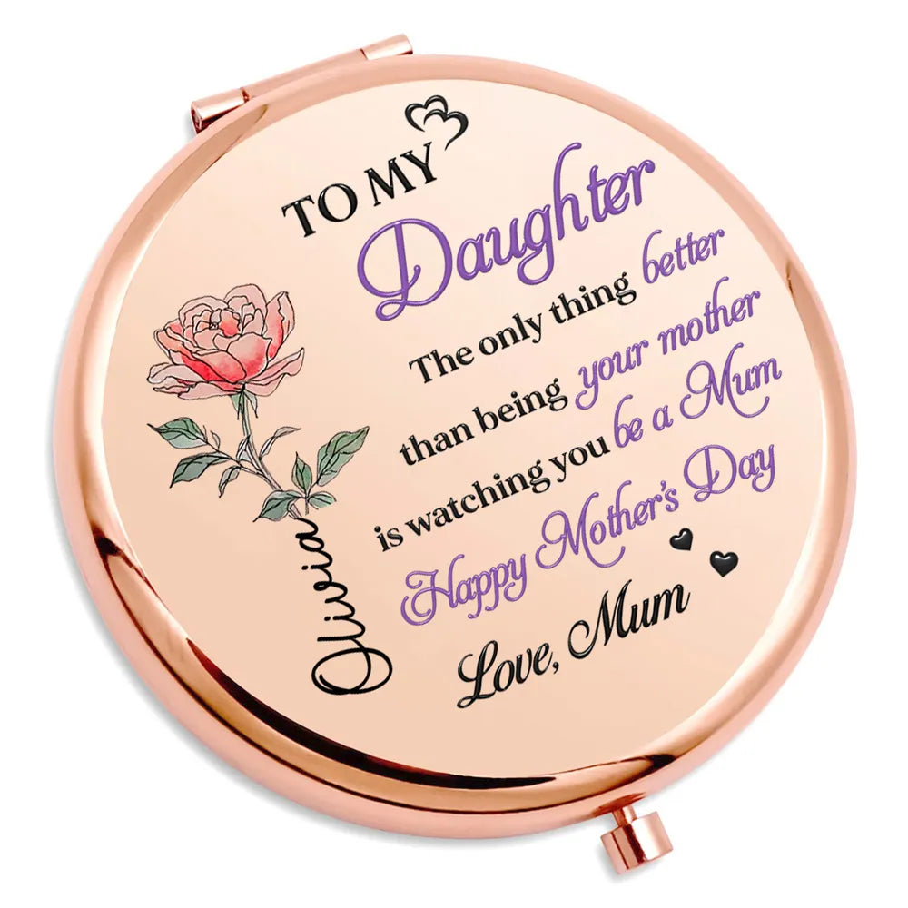 Personalized Metal Compact Mirror To My Daughter Mother's Day Quote, Purple Floral Keepsake, Unique Gift From Mom