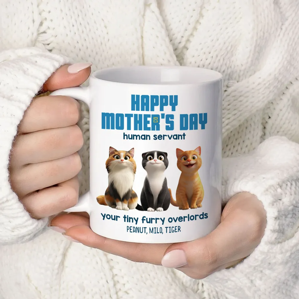 Customizable Cat Mom Mug – ‘Happy Mother’s Day’ Ceramic Mug with Pet Names