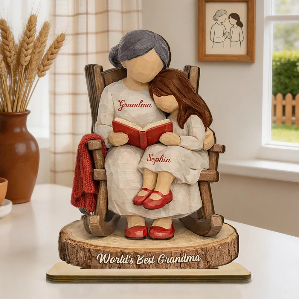 World's Best Grandma Personalized 2-Layer Wooden Plaque, Heartwarming Reading Moment Keepsake Gift for Grandma