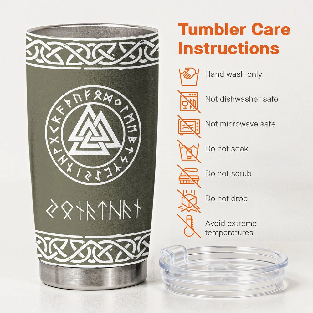 Norse Mythology Insulated Travel Tumbler, Personalized Rune Name Look - Sleek Celtic Knot Style, Creative Gift for Any Viking Fan