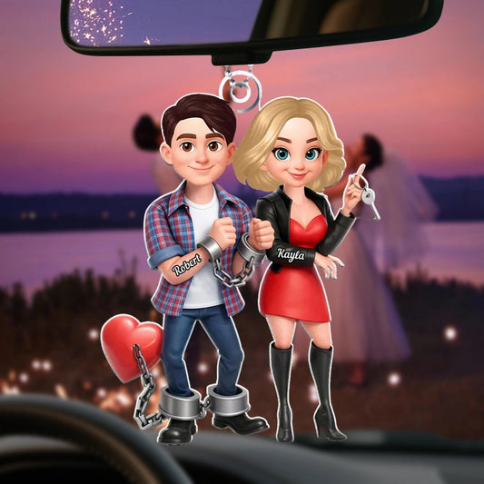 Funny Cartoon Couple Acrylic Car Hanger Cute Handcuffed Love Design Unique Creative Gift for Couples