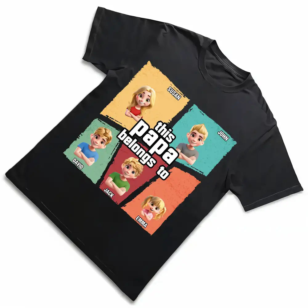 “This Papa Belongs To” Classic Tee – Personalized Cartoon Family T-Shirt for Father’s Day