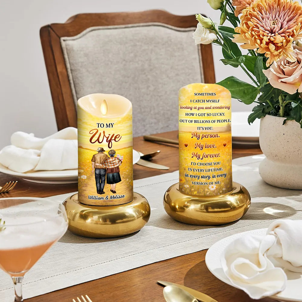 Personalized Flameless LED Candle with Sunset Couple Hugging Art Romantic Unique Gift for Wife Warm Glow Decor