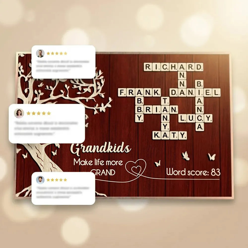 Personalized Grandkids Poster with Family Tree & Crossword Names – Custom Wall Art Gift for Grandma & Grandpa, Unique Home Decor Keepsake