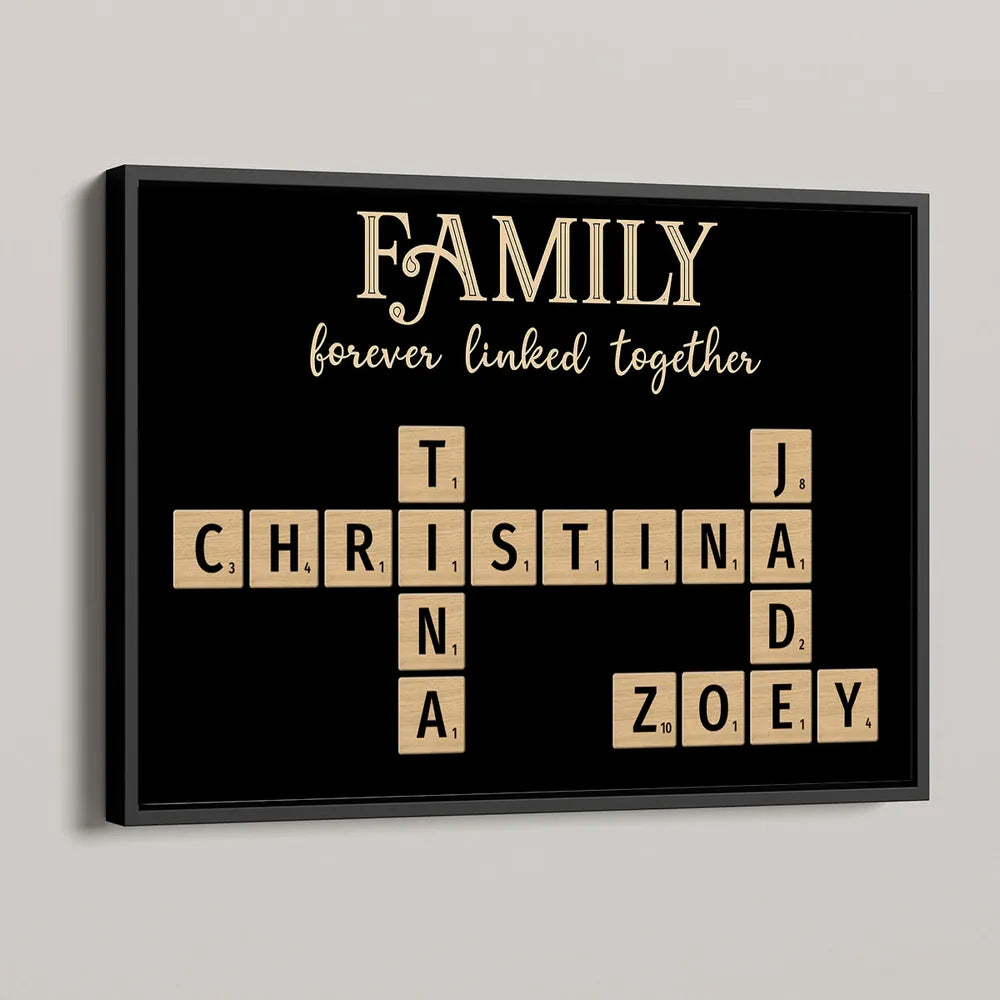 Family Forever Linked – Personalized Family Scrabble Poster, Keychain, Plaque, Ornament, Pillow, Cup, Sign, and Wallet Card for Mother’s Day or Family Gifts