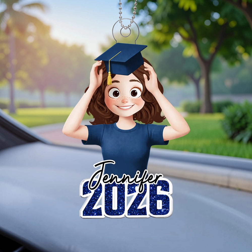 Custom Acrylic Car Hanger Graduation Mirror Decor, Sweet Keepsake for a Proud Grad, Creative Gift for Her