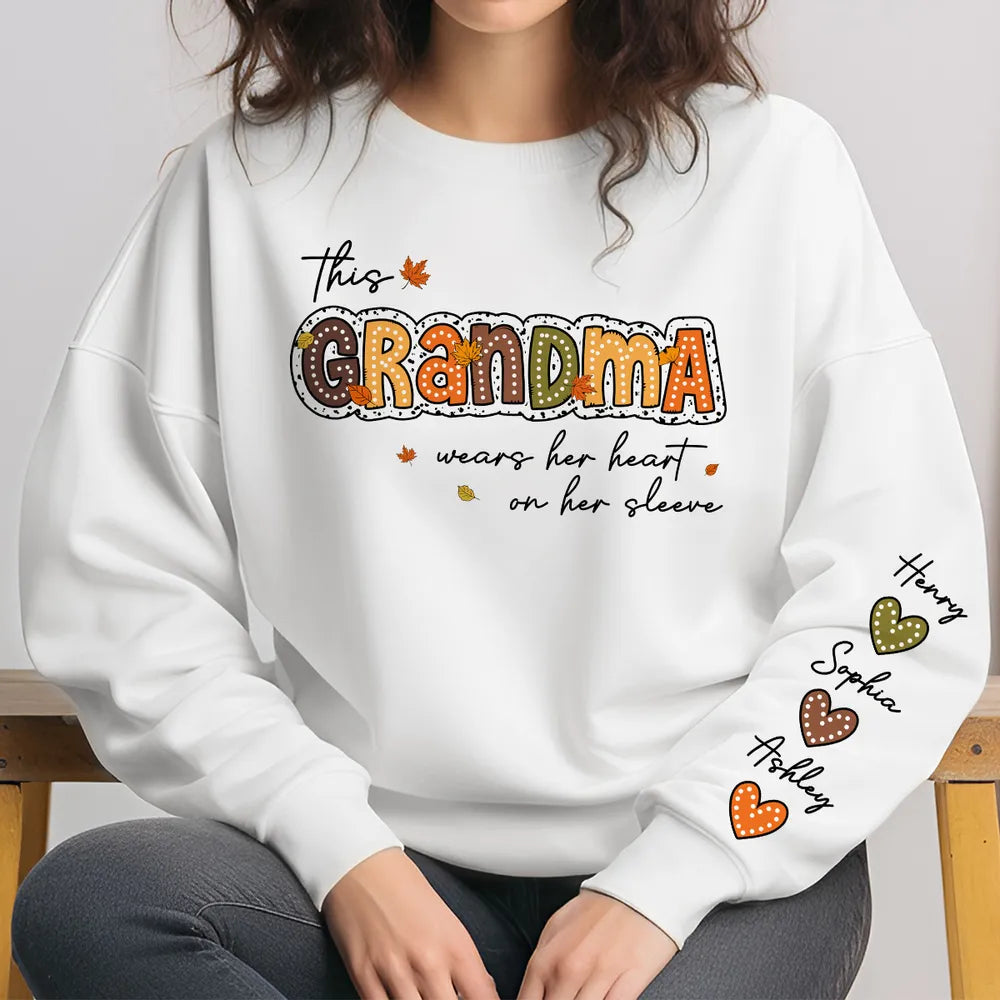 Grandma Pumpkin Themed Sweatshirt – “This Grandma Wears Her Heart on Her Sleeve” Cozy Gift for Grandma