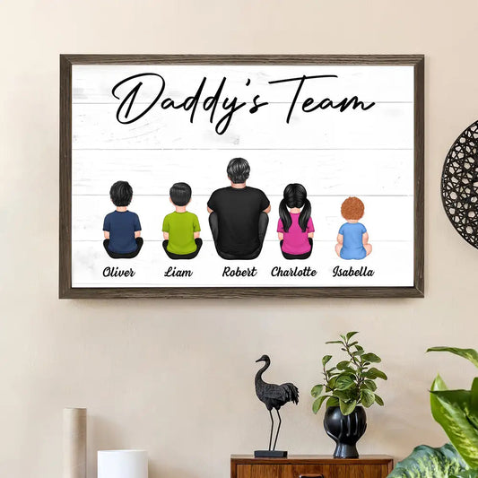"Daddy's Team" – Personalized Father's Day Poster with Custom Family Artwork – Gift for Dad