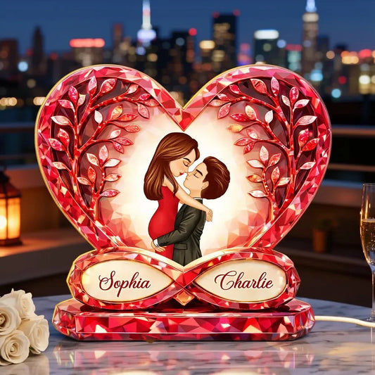Personalized Acrylic Light Box with Kissing Couple in Heart, Warm Glow Bedroom Decor, Unique Gift for Him or Her