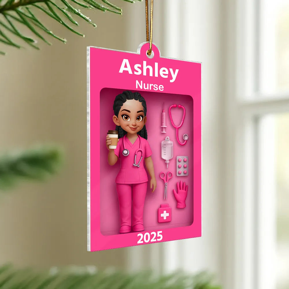Personalized Nurse Acrylic Ornament Toy-Box Style, Custom Gift For Nurses & Coworkers, Cute Christmas Tree Decor