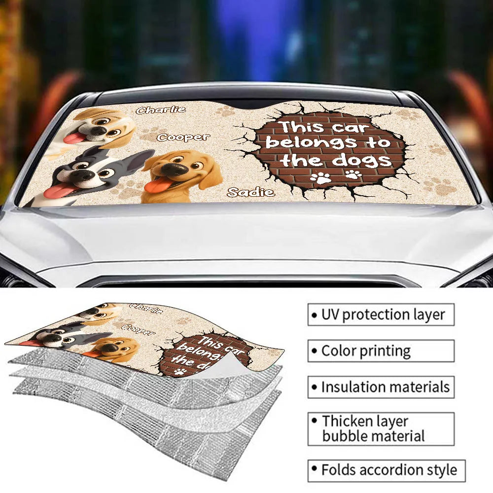 This Car Belongs to the Dogs Car Windshield Sunshade – Funny Personalized Pet Gift for Dog Lovers