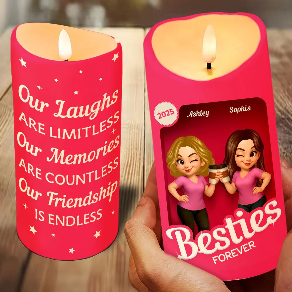 Besties Forever Flameless LED Candle | Warm Pink Glow | Printed Friendship Gift for Best Friends