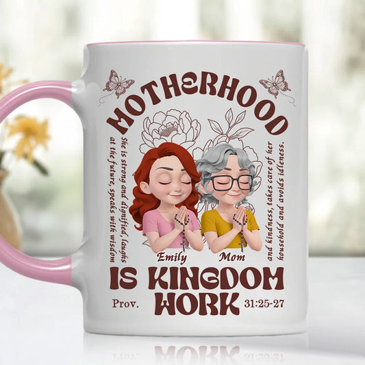 Custom Two-Tone Mug for Mom, Sweet Motherhood Illustration with Butterflies, Creative Gift for Her Coffee Moments