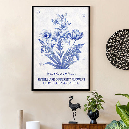 Sisters Floral Art Poster – Heartwarming Wall Décor, Gift-Ready for Loved Ones